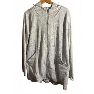 Soft Surroundings  Light Gray Leaf Patterned Zip-Up Hoodie XL